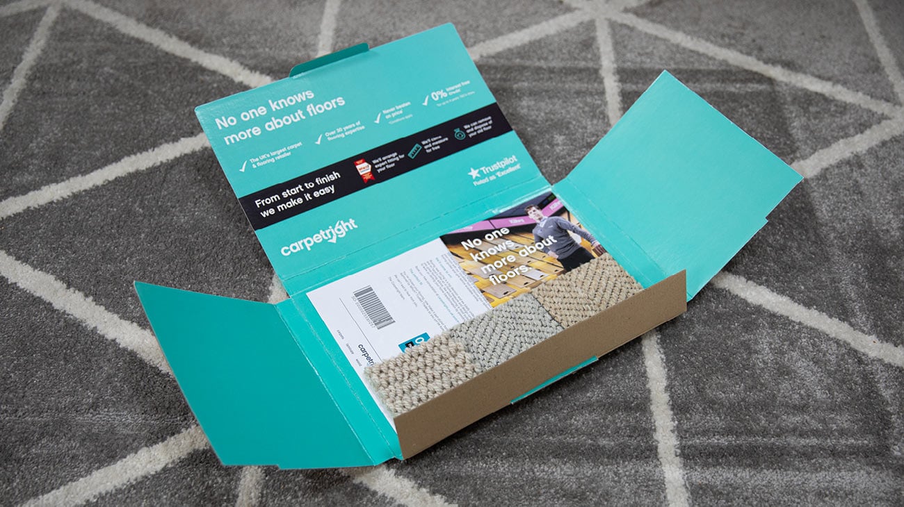 Carpetright Sampling Postage Box Design and Print by Mauveworx
